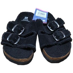 NWT White Mountain Lined‎ Sandals Women's Size 6 Black Suede Buckle Slides